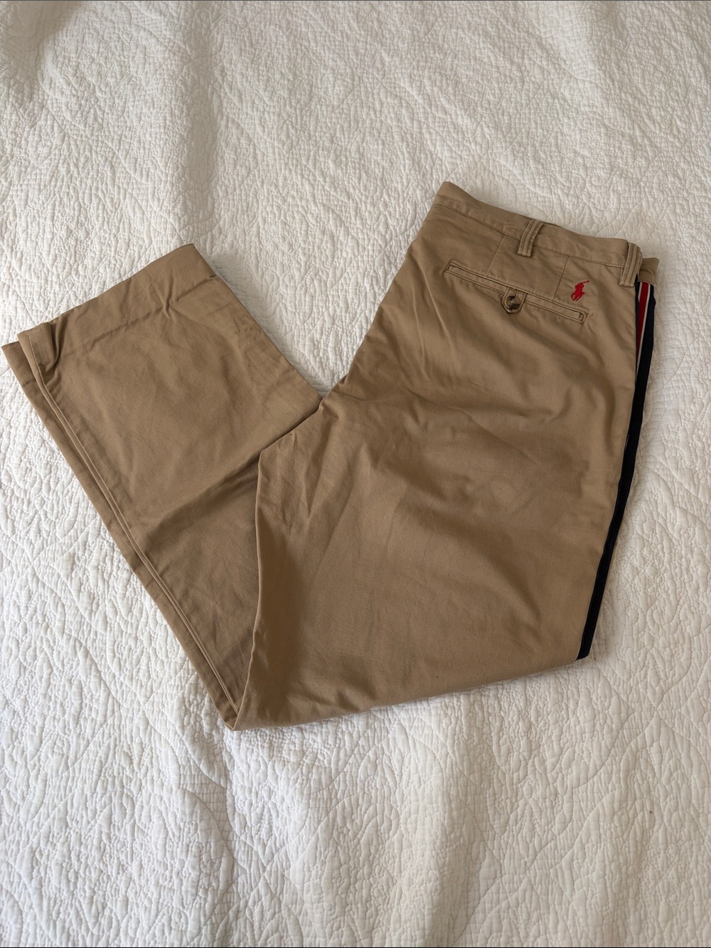 Polo by Ralph Lauren Tan Chino Pants with Red Polo Logo